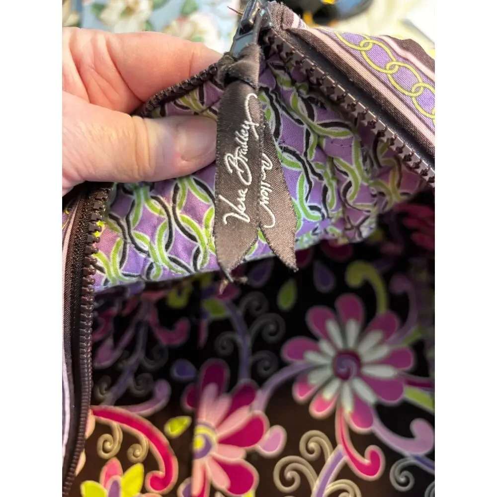 Vera Bradley quilted duffel bag green purple floral two handles weekender tote